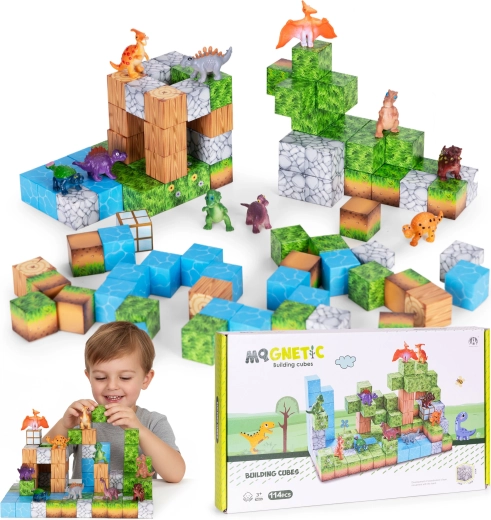 Blocs de construction magnétiques pour enfants 114 pcs – dinosaures