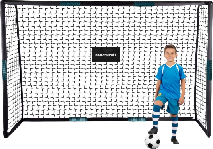 But de football métallique Bauerkraft avec filet 300 × 200 × 120 cm noir-bleu