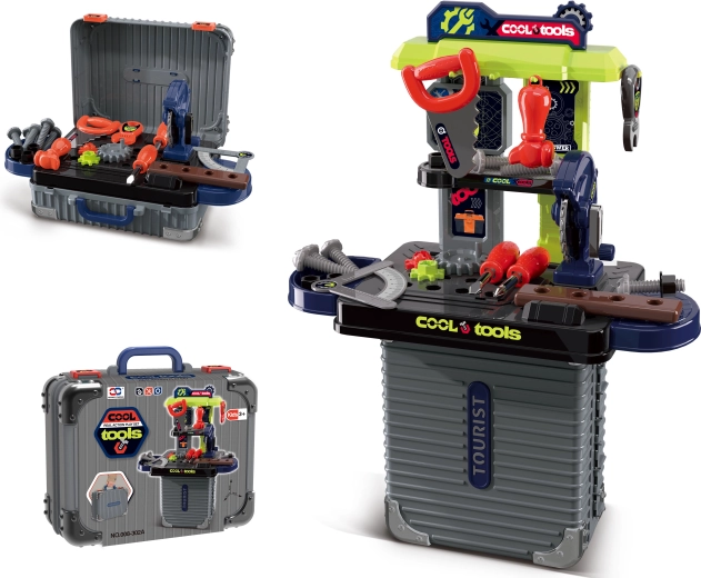 Valise compacte 2‑en‑1 et établi pour enfants avec outils