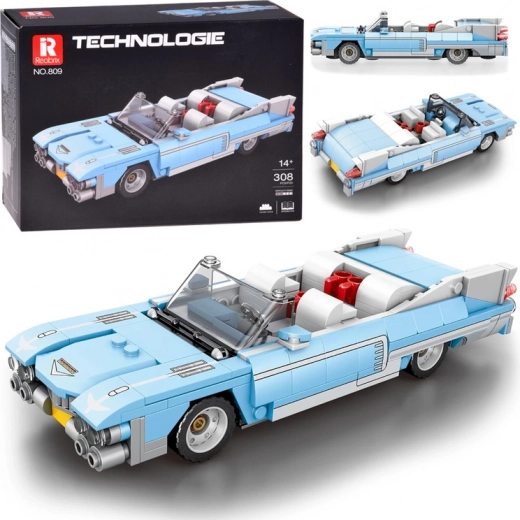 Kit de construction technique cabriolet bleu au style rétro américain, 308 pièces