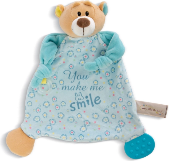 Doudou NICI ourson avec anneau de dentition et attache-sucette