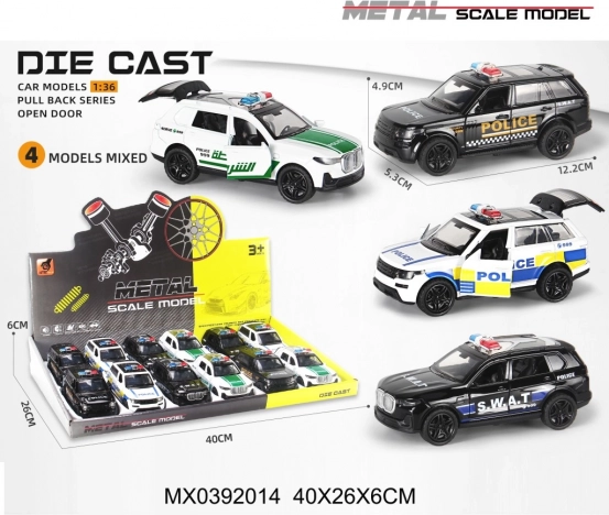 Modèle de voiture de police en métal 1:36 avec moteur à friction et feux
