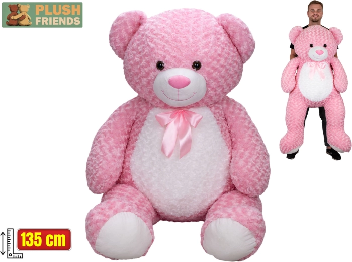 Plush Friends ours en peluche rose avec nœud 135 cm