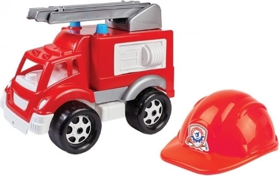 Camion de pompier avec échelle télescopique et casque