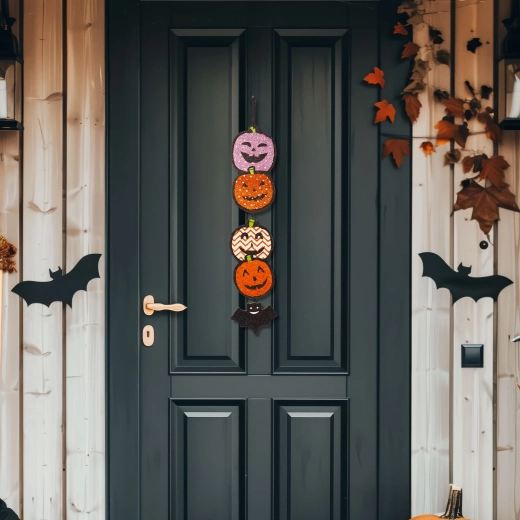 Décoration suspendue d’Halloween en forme de citrouille en bois