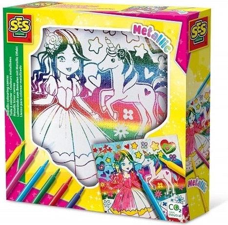 Toile métallisée SES à colorier – princesse et licorne