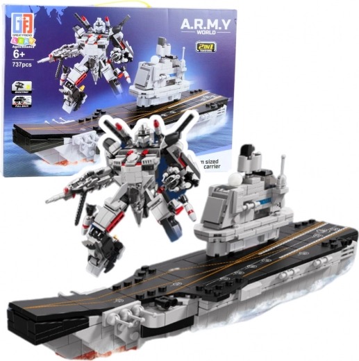 Coffret de construction porte-avions et robot 2-en-1, 737 pièces