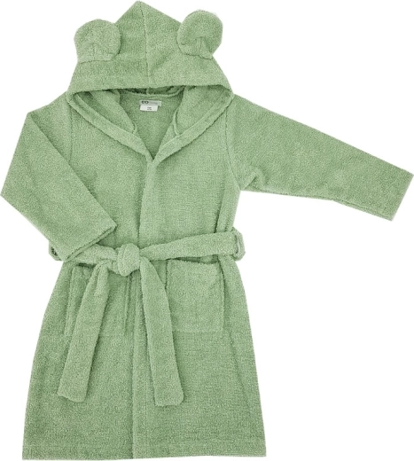 Peignoir enfant en coton Eko avec capuche et petites oreilles olive green (taille 92–98)
