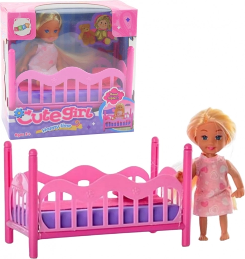 Ensemble mini poupée en pyjama lit rose