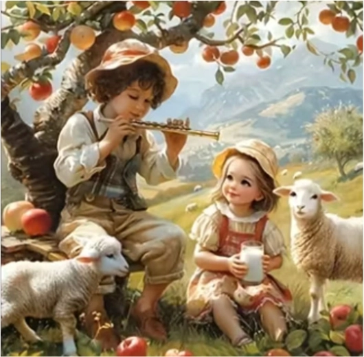 Norimpex peinture diamantée Berger d’enfants sous un pommier 30 × 40 cm