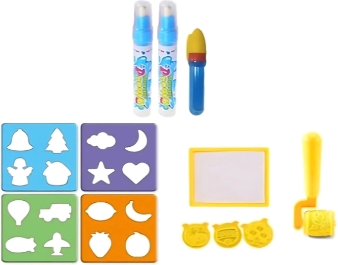 Tampons, pochoirs et rouleau