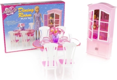 Lori Ensemble de Salle à Manger Amelia's, Mini-poupée et mobilier | Comprend Amelia, une table, un buffet, 2 chaises, de la vaisselle et des couverts