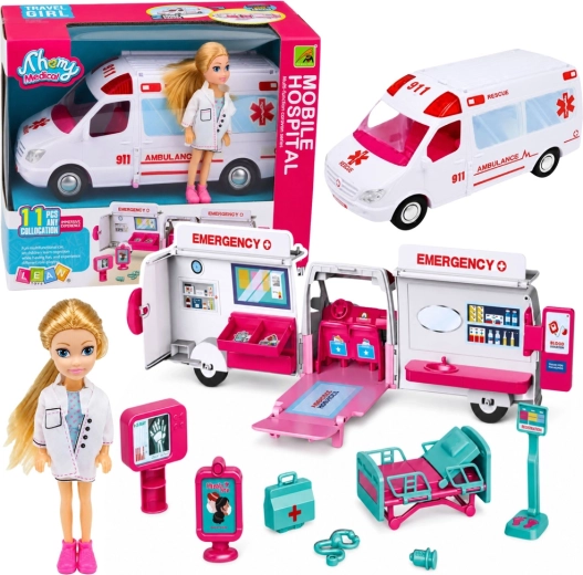 Ambulance pliable pour poupées avec mini docteure et accessoires (11 pièces)