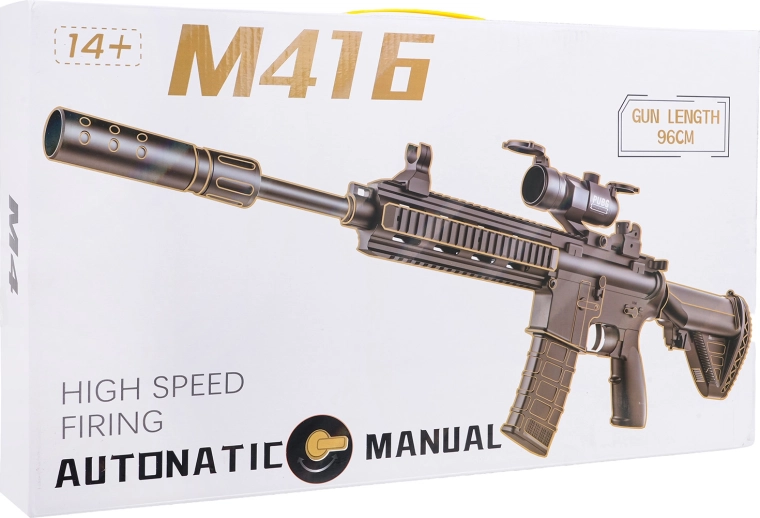 Pistolet gel M416 gris pour billes d’eau avec accessoires