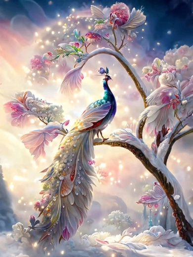 Norimpex Peinture par numéros – paon sur une branche à queue blanche 40 × 50 cm