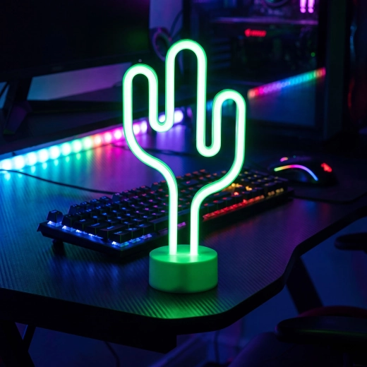 Lampe LED néon cactus vert