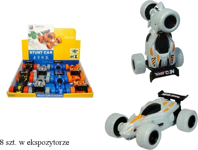 Voiture cascadeuse avec essieu rotatif et propulsion à friction