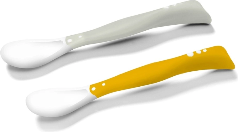 BabyOno cuillères flexi pour enfants, 2 pcs – gris/jaune
