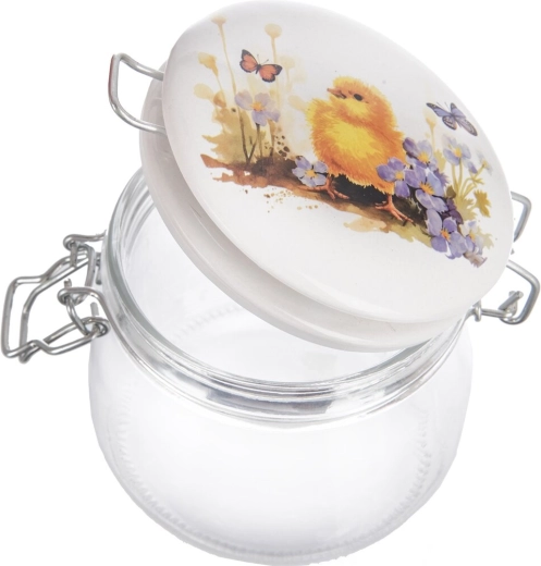Couvercle en céramique décoratif avec motif poussin
