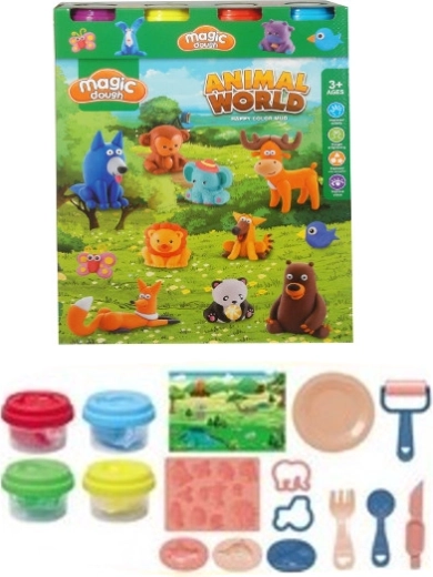 Set de pâte à modeler avec animaux, moules et accessoires (4 couleurs)