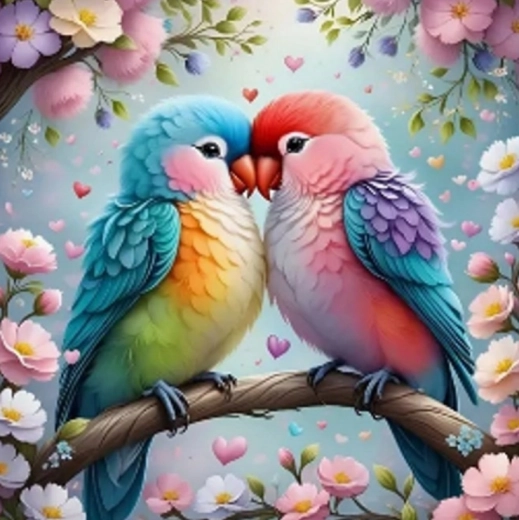 Peinture diamant Norimpex Oiseaux amoureux 30 × 40 cm