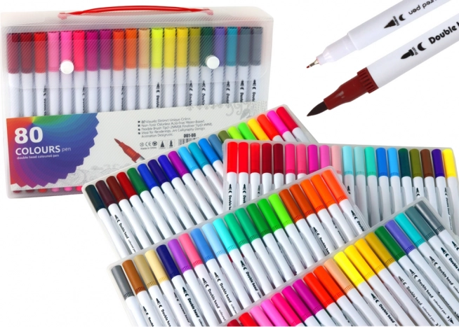 Ensemble de feutres double face 80 pcs dans un organisateur coloré