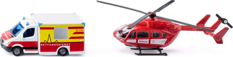 Siku super – ambulance Mercedes‑Benz et hélicoptère EUROCOPTER EC145, set 1:87