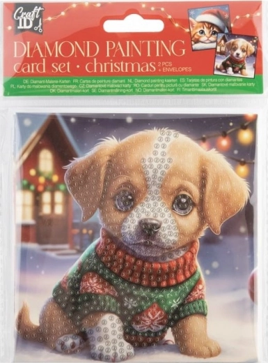 Peinture diamant – carte de vœux de Noël Chien et Chat 13×13 cm (kit CRAFT ID)