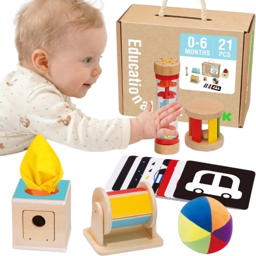 Boîte sensorielle éducative Montessori XXL 6 en 1 TOOKY TOY pour les enfants de la naissance à 6 mois - 6 pièces