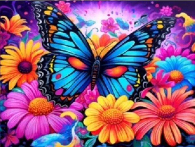 Norimpex Peinture par numéros Papillon coloré parmi les fleurs 40 × 50 cm
