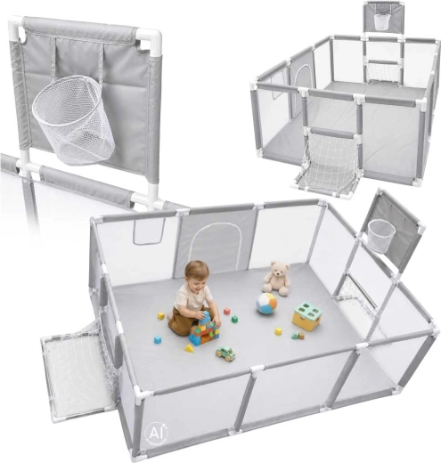 Parc pour enfant avec panier de basket et cage de football 230 × 118 × 102 cm