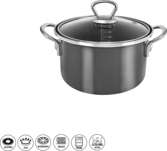 Casserole émaillée Metalic Lem 1,75 l avec couvercle en verre