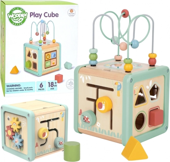 Cube d’activités en bois WOOPIE GREEN – trieur éducatif multifonction
