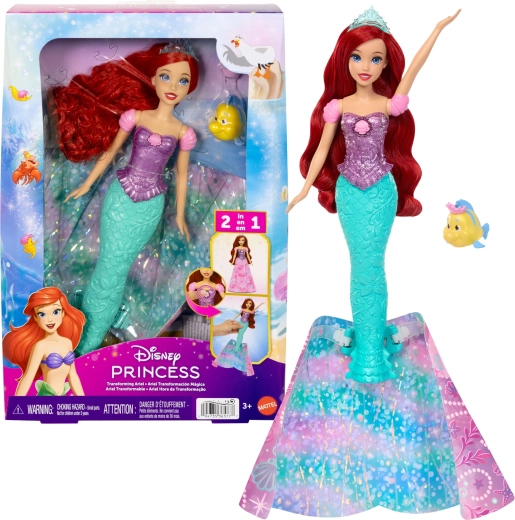 Poupée Disney Princess Ariel 2-en-1, princesse et sirène avec accessoires