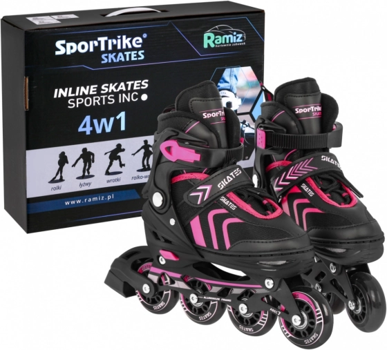 Ensemble de patins pour enfants 4-en-1 : inline, quad et glace – taille 39–43 – Rose