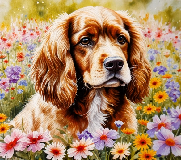 Norimpex peinture diamant Cocker Spaniel dans les fleurs 30 × 40 cm