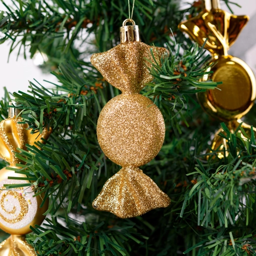 Set de décorations de Noël en forme de bonbon doré, 6 pièces