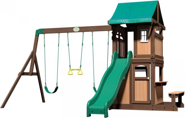aire de jeux en bois BACKYARD DISCOVERY Lakewood avec toboggan, balançoires et maisonnette