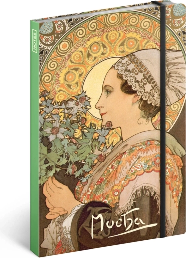 Carnet Notique Alfons Mucha – chardon, ligné, 13 × 21 cm