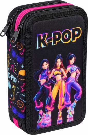 Trousse scolaire à trois compartiments entièrement équipée K-Pop Demon Hunters Huntrix, noire