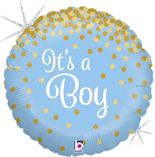 Ballon en aluminium Grabo bleu « C’est un garçon ! » avec confettis dorés 46 cm - 1 pièce