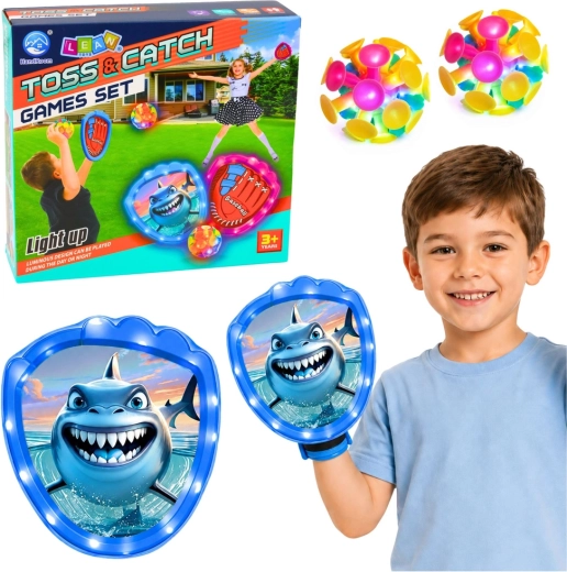 Jeu pour enfants lancer et attraper – raquettes LED et balles requin