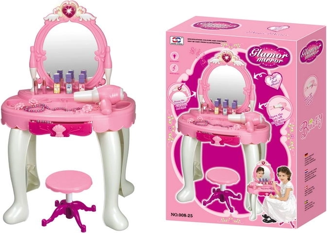 Coiffeuse Glamour avec miroir lumineux et sèche-cheveux à piles