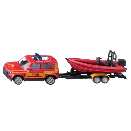 Siku Land Rover Defender avec bateau à moteur – set de pompiers