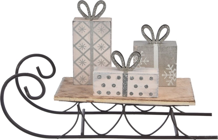 Traîneau décoratif bois/métal beige 23 × 14 × 7 cm
