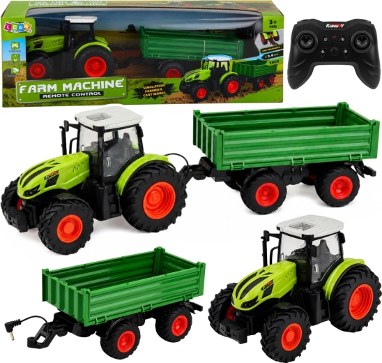 Tracteur agricole télécommandé avec remorque détachable 1:24