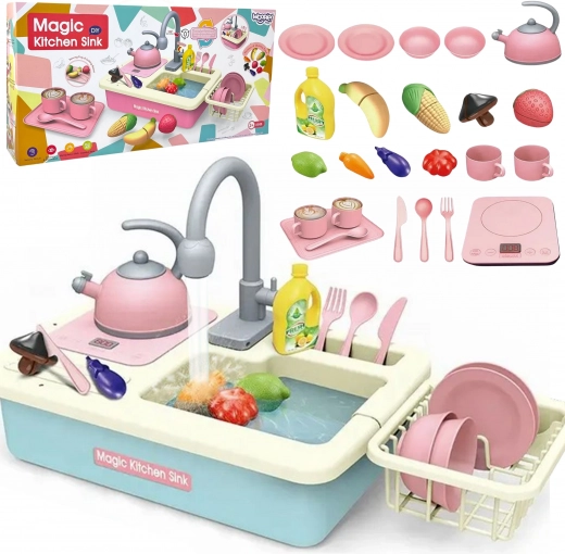 Évier de cuisine pour enfants avec eau courante et accessoires – bleu