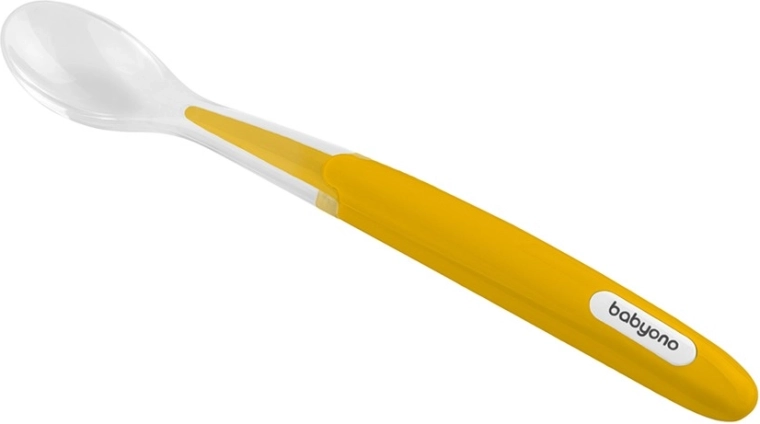 Cuillère en silicone à embout souple, jaune, 6m+ BABYONO