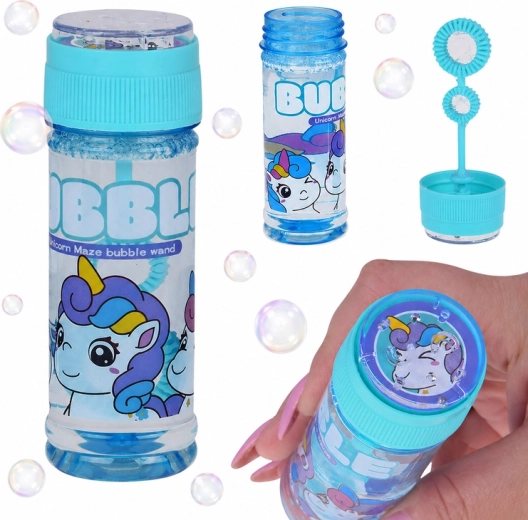 Bulles de savon licorne 65 ml avec mini jeu de labyrinthe sur le bouchon