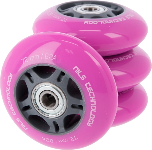 Roues PU avec roulements pour rollers NILS EXTREME 72 mm rose
